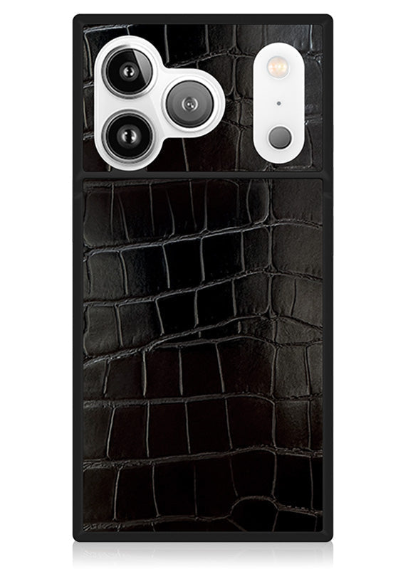SQUARE® Black Crocodile Faux Leather iPhone Case