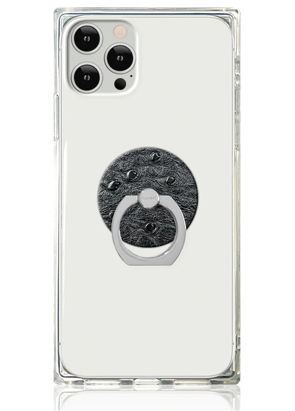 Black Ostrich Faux Leather Adhesive Phone Ring Stand