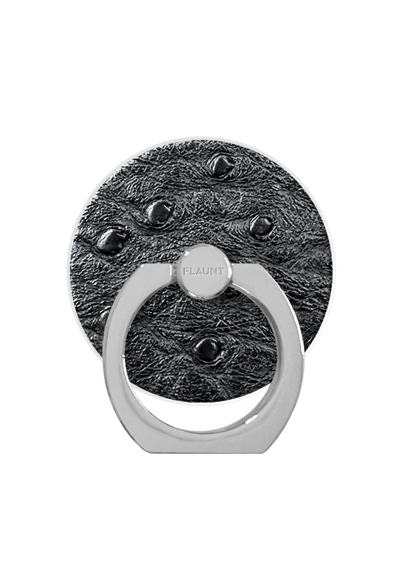 Black Ostrich Faux Leather Adhesive Phone Ring Stand