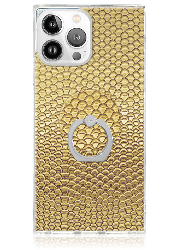 Gold Metallic Snakeskin Faux Leather Adhesive Phone Ring Stand