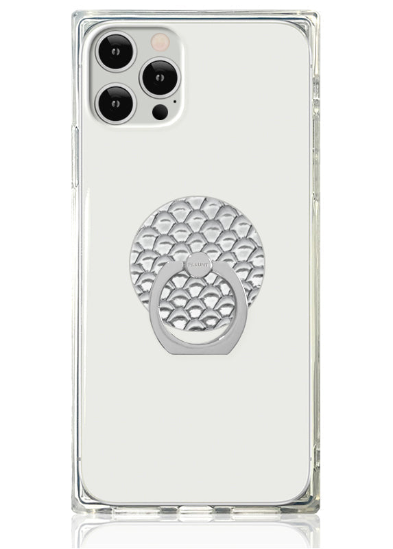 Silver Metallic Snakeskin Faux Leather Adhesive Phone Ring Stand