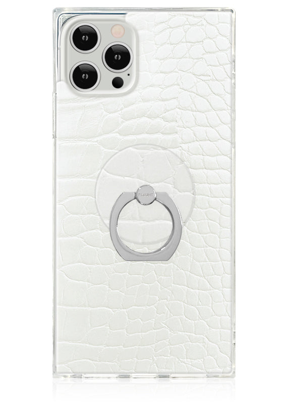 White Crocodile Faux Leather Adhesive Phone Ring Stand
