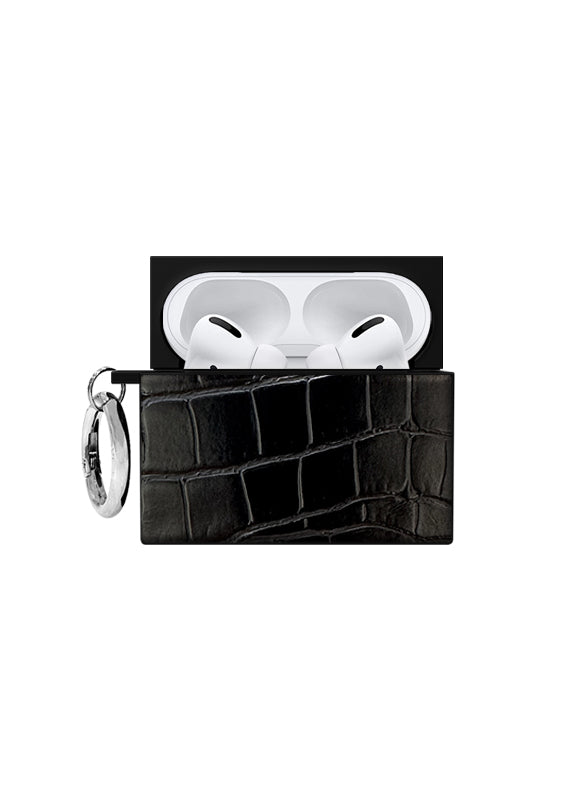 SQUARE® Black Crocodile Faux Leather AirPods Case