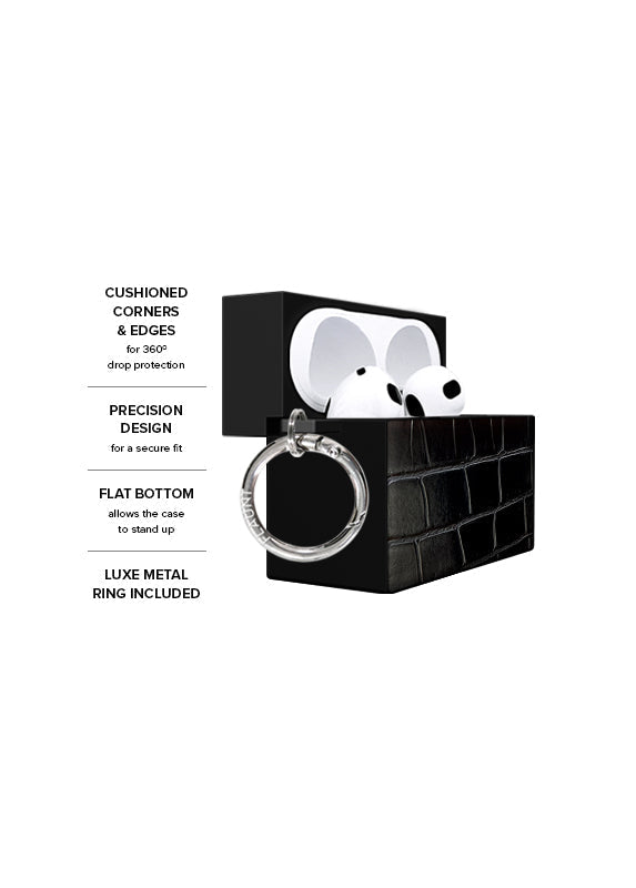 SQUARE® Black Crocodile Faux Leather AirPods Case