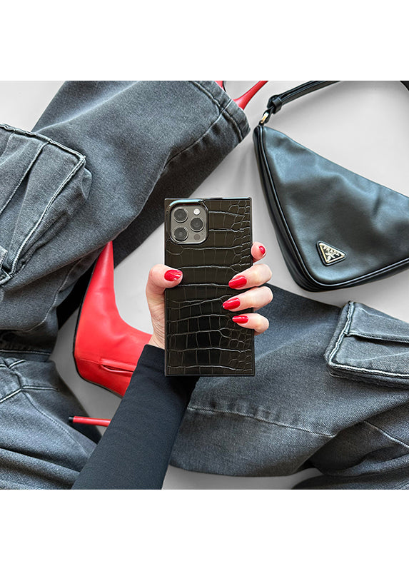 SQUARE® Black Crocodile Faux Leather iPhone Case