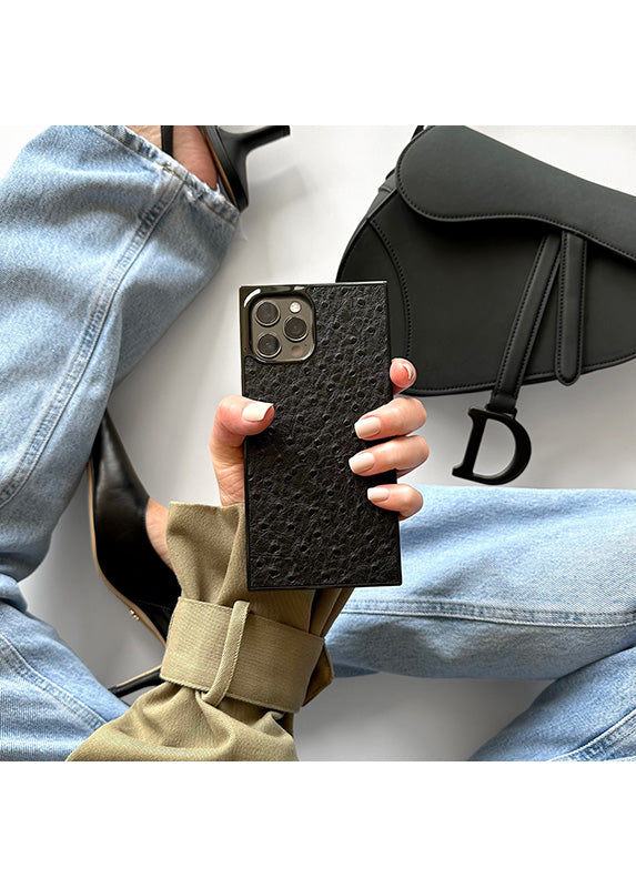 SQUARE® Black Ostrich Faux Leather iPhone Case