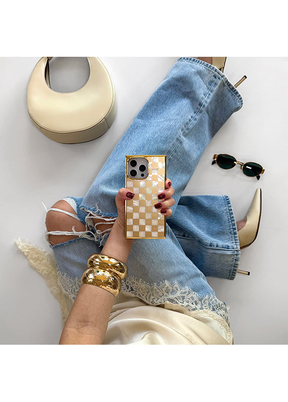 Elite Collection - SQUARE® Gold Checkered Mother of Pearl iPhone Case
