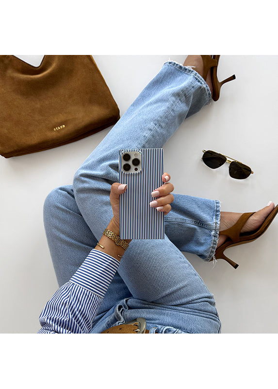 SQUARE® Blue & White Oxford Stripe iPhone Case