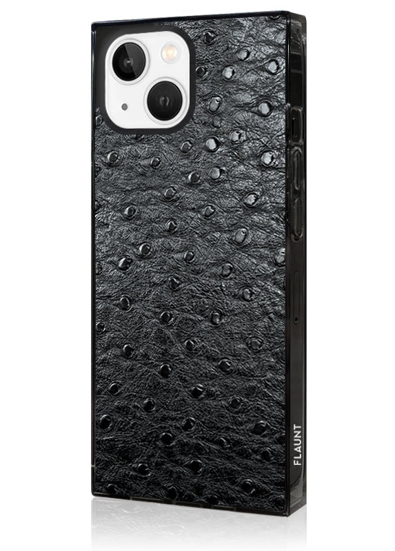 SQUARE® Black Ostrich Faux Leather iPhone Case
