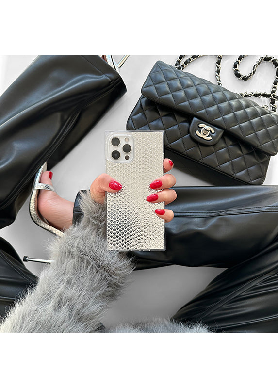 SQUARE® Silver Metallic Snakeskin Faux Leather iPhone Case