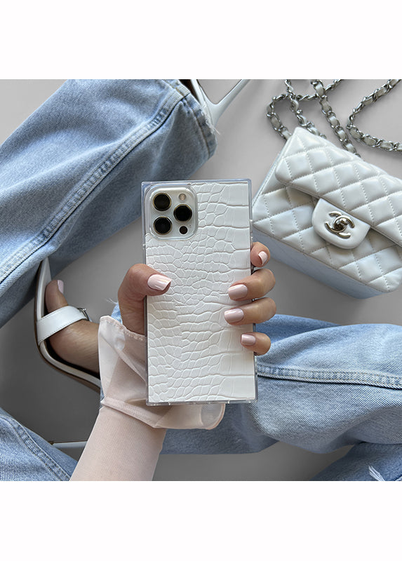 SQUARE® White Crocodile Faux Leather Pixel Case