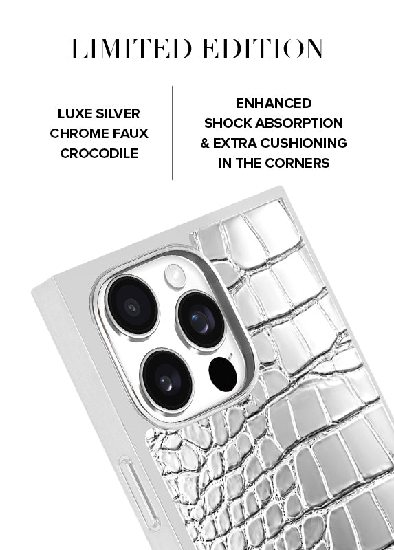 Elite Collection - SQUARE® Chromed Silver Faux Croc iPhone Case