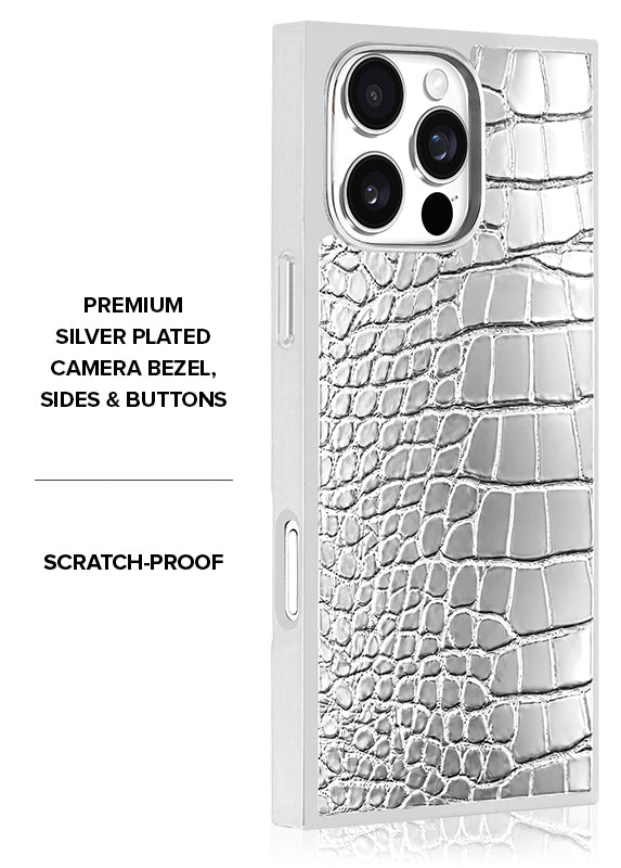 Elite Collection - SQUARE® Chromed Silver Faux Croc iPhone Case