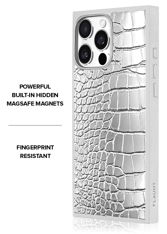 Elite Collection - SQUARE® Chromed Silver Faux Croc iPhone Case