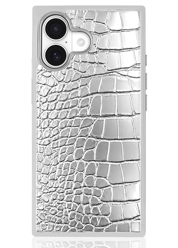 Elite Collection - SQUARE® Chromed Silver Faux Croc iPhone Case