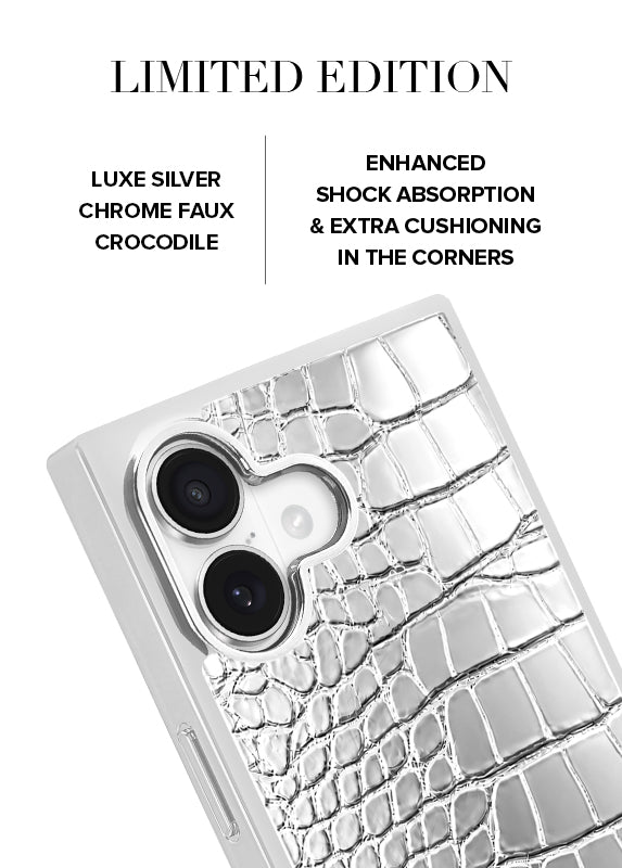 Elite Collection - SQUARE® Chromed Silver Faux Croc iPhone Case