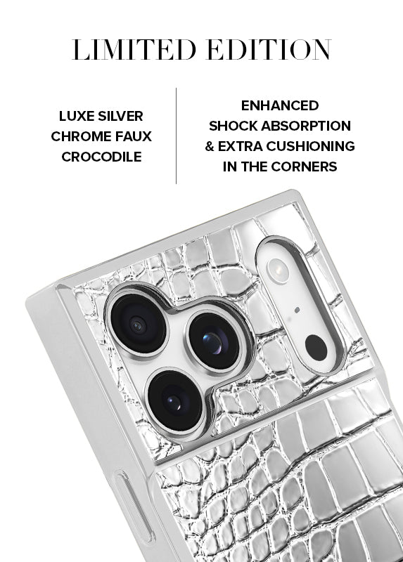Elite Collection - SQUARE® Chromed Silver Faux Croc iPhone Case