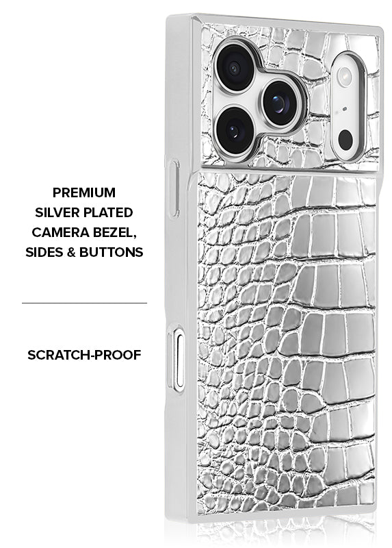 Elite Collection - SQUARE® Chromed Silver Faux Croc iPhone Case