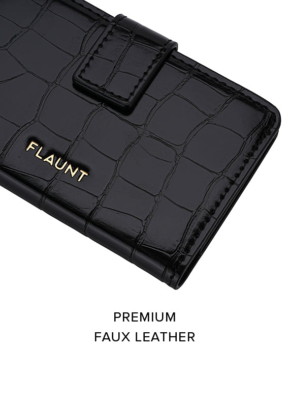 Black Crocodile Faux Leather MagSafe Wallet (Works with MagSafe Cases Only)