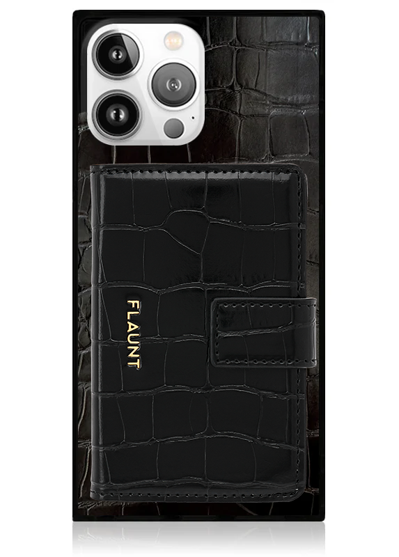 Black Crocodile Faux Leather MagSafe Wallet (Works with MagSafe Cases Only)