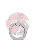 Pink Checkered Mother of Pearl Adhesive Phone Ring Stand