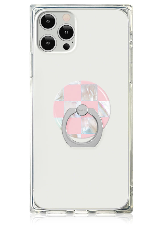 Pink Checkered Mother of Pearl Adhesive Phone Ring Stand