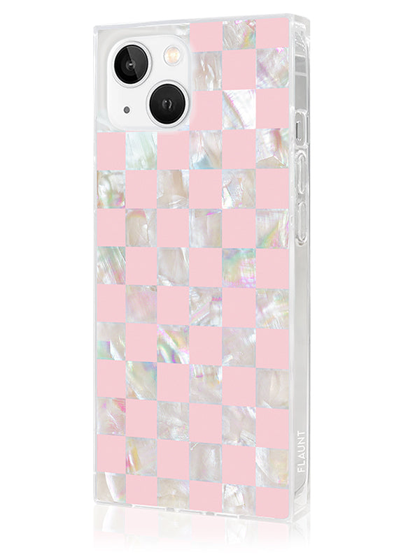 SQUARE® Pink Checkered Mother of Pearl iPhone Case