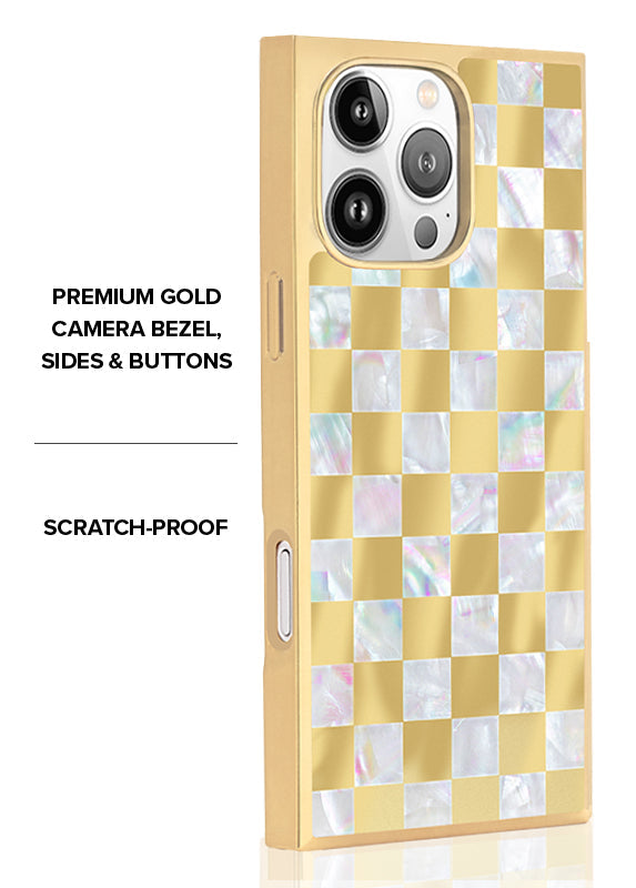 Elite Collection - SQUARE® Gold Checkered Mother of Pearl iPhone Case
