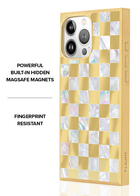 Elite Collection - SQUARE® Gold Checkered Mother of Pearl iPhone Case