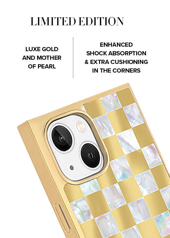 Elite Collection - SQUARE® Gold Checkered Mother of Pearl iPhone Case