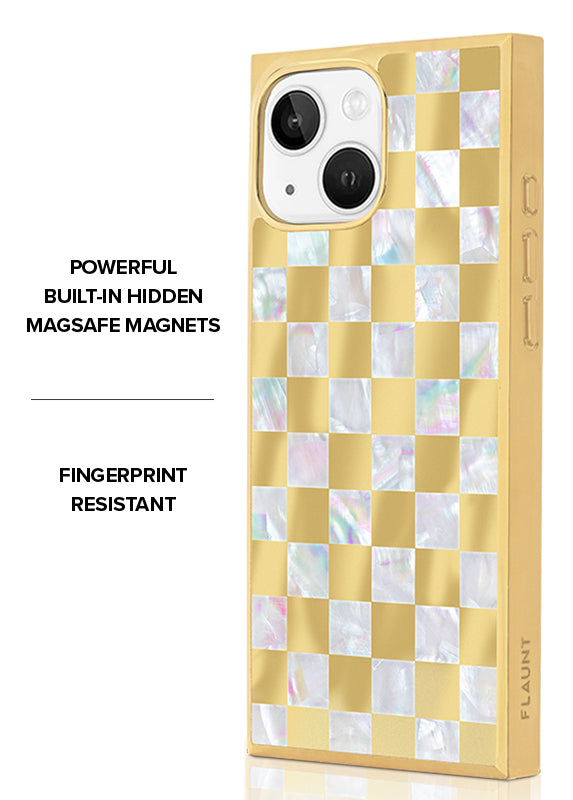 Elite Collection - SQUARE® Gold Checkered Mother of Pearl iPhone Case