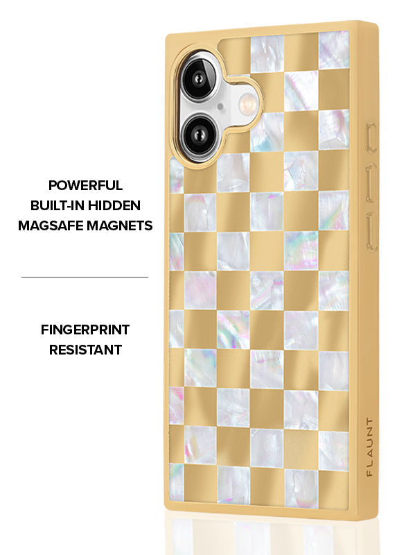 Elite Collection - SQUARE® Gold Checkered Mother of Pearl iPhone Case