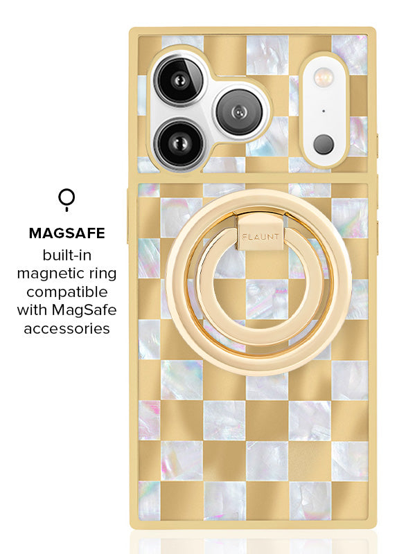 Elite Collection - SQUARE® Gold Checkered Mother of Pearl iPhone Case