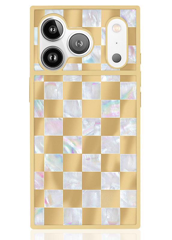 Elite Collection - SQUARE® Gold Checkered Mother of Pearl iPhone Case