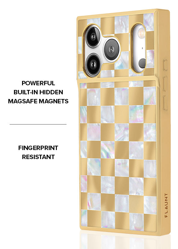 Elite Collection - SQUARE® Gold Checkered Mother of Pearl iPhone Case