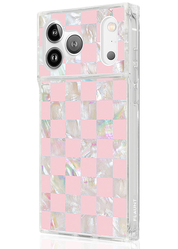 SQUARE® Pink Checkered Mother of Pearl iPhone Case