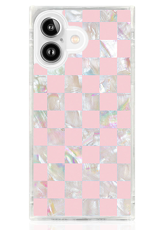 SQUARE® Pink Checkered Mother of Pearl iPhone Case