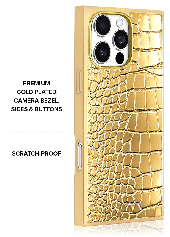 Elite Collection - SQUARE® Gilded Gold Faux Croc iPhone Case